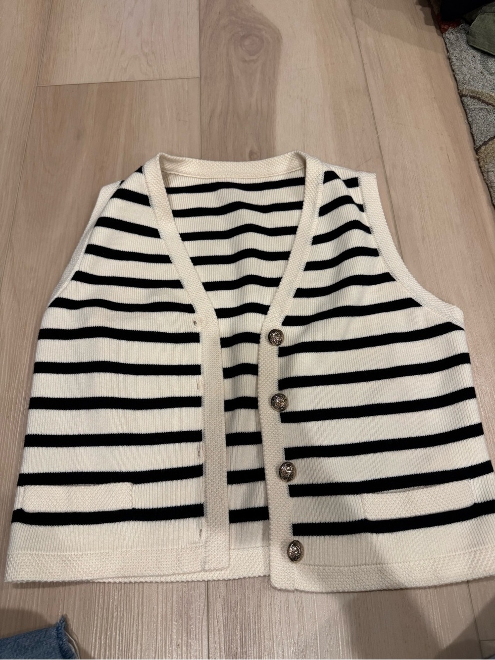 Goelia Knit Striped V-Neck Vest Cardigan Medium Size M